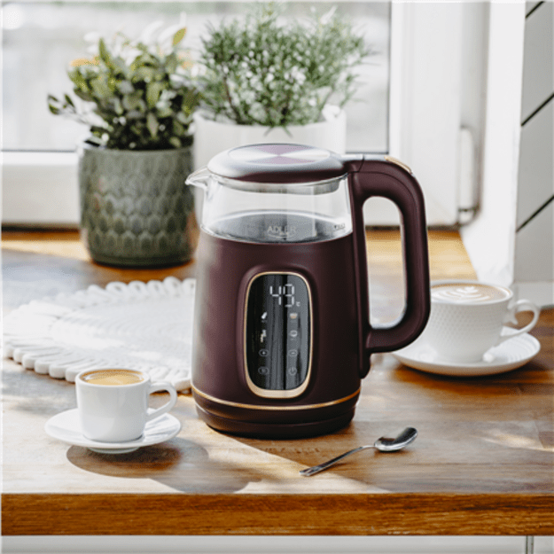 Adler Kettle with LED Display | AD 1305 | Electric | 2200 W | 1.7 L | Plastic | 360&deg; rotational base | Burgundy