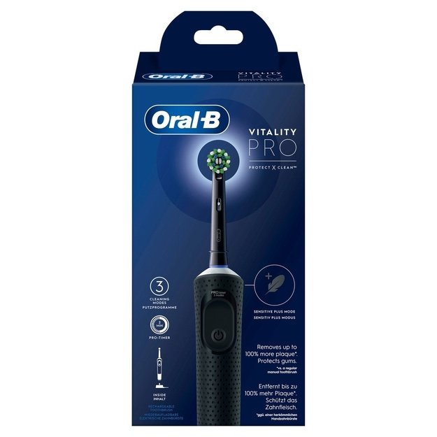 Oral-B Vitality Pro, Adult, Rotating toothbrush, Daily care, Sensitive, Black, 2 min, Battery