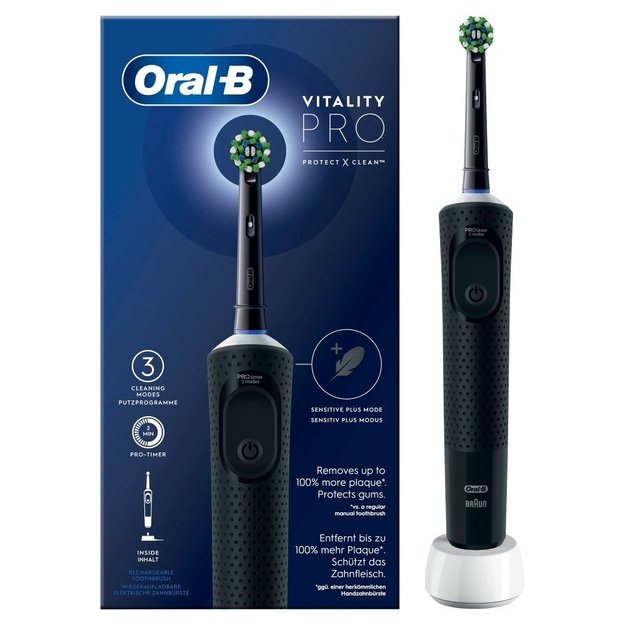 Oral-B Vitality Pro, Adult, Rotating toothbrush, Daily care, Sensitive, Black, 2 min, Battery
