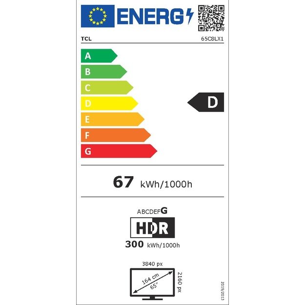 TCL C8L 65C8L TV 165.1 cm (65 ) 4K Ultra HD Smart TV Wi-Fi Black 6000 cd/m&sup2;
