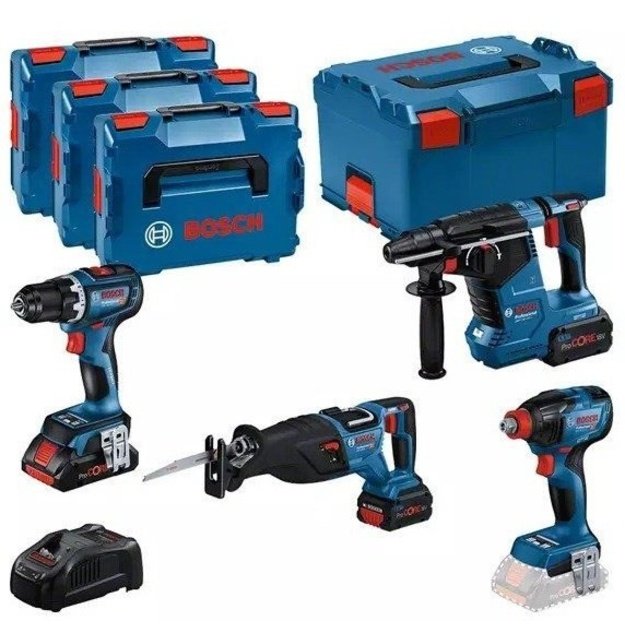 BOSCH. 18V COMBO KIT (GSR 18V-90C +GDX 18V-210C +GBH 18V-24C +GSA 18V-28) 1xPC4.0Ah 2xPC5.5Ah ...