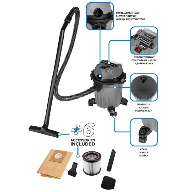 Workshop vacuum cleaner Energy+ 18V Li-lon, wet and dry, 12L tank