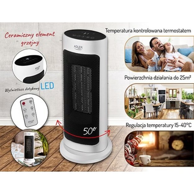 Adler | Tower Fan Heater with Timer | AD 7738 | Ceramic | 2000 W | Number of power levels 2 | Suitable for rooms up to 25 m&sup2; |