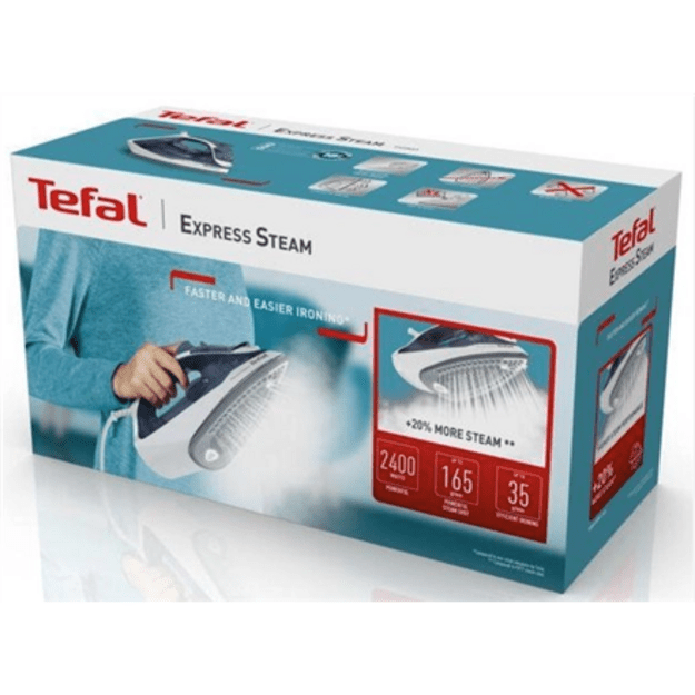 Tefal Express Steam FV2837 Dry & Steam iron Cerilium soleplate 2400 W Blue, Grey, White