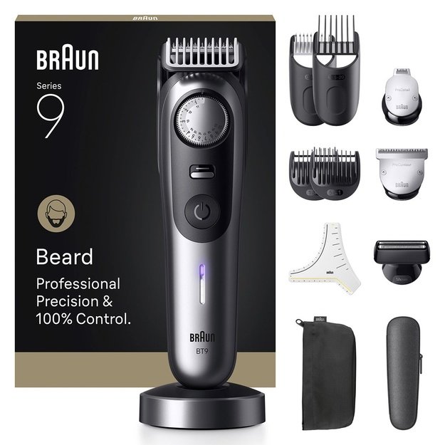 Braun BeardTrimmer 9 BT9560 beard trimmer Battery 52 2 cm Wet & Dry Black, Silver