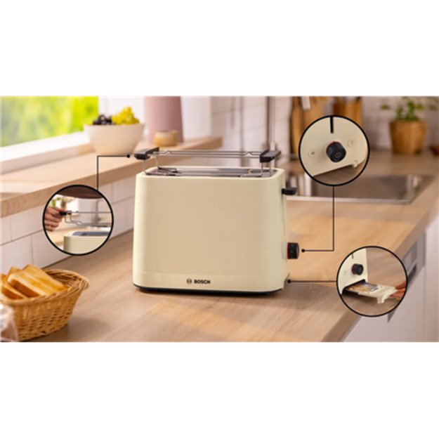 Bosch Compact Toaster | TAT3M127 MyMoment | Number of slots 2 | Housing material Plastic | Beige 6