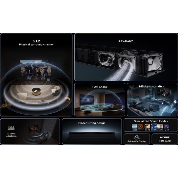 TCL Q Q75H Class 5.1.2 Channel Sound Bar with Dolby Atmos, Ray Danz Technology, and Wireless Subwoofwer 10