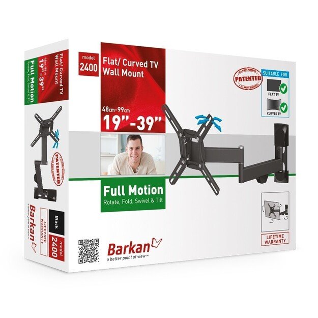 BARKAN 2400.B 26 -39  lygiam/lenktam TV, 4 lankstų, sieninis, juodas 1