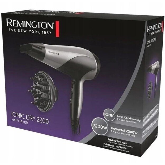 Hair Dryer | D3190S | 2200 W | Number of temperature settings 3 | Ionic function | Diffuser nozzle | Grey/Black