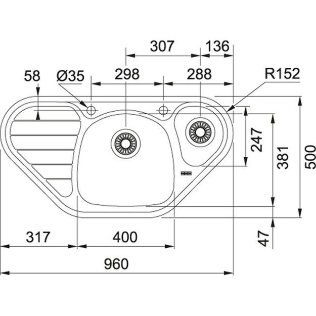 Kampinė plautuvė FRANKE Spark SKX 651-E, 101.0464.340