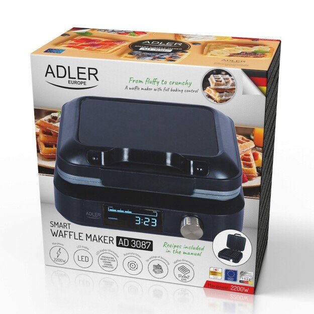Adler Waffle Maker with LED Display | AD 3087 | 2200 W | Number of pastry 2 | Belgium | Black 9