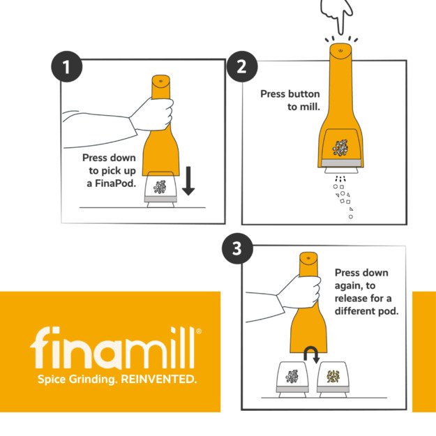 FINAMILL Įkraunamas malūnėlis su dviem FINAPOD Pro Plus antgaliais, juoda