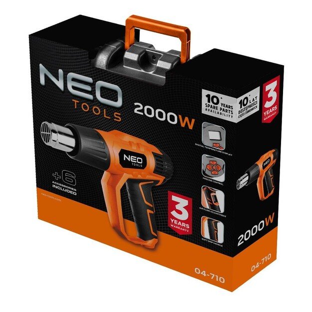 Heat gun 2000W, I: 50oC, II: 70-600oC,case, display 4