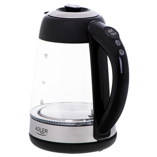 Adler | Kettle | AD 1285 | Electric | 2200 W | 1.7 L | Glass/Stainless steel | 360° rotational base | Grey