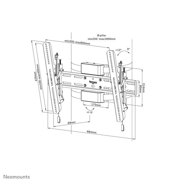 Neomounts WL35S-910BL16 TV pillar mount 40-75  - tiltable - lockable - diam. 25-100 cm | Neomounts