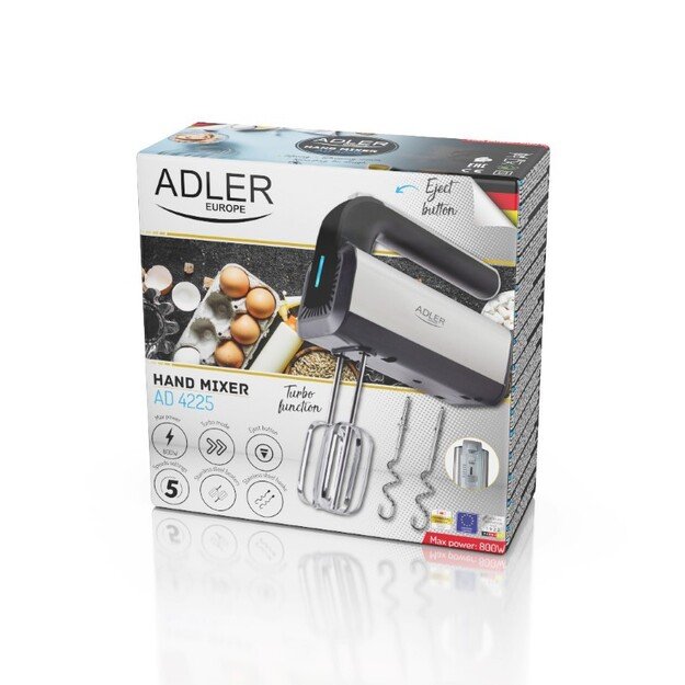 Adler | Hand mixer | AD 4225 | Hand Mixer | 300 W | Number of speeds 5 | Turbo mode | Stainless steel