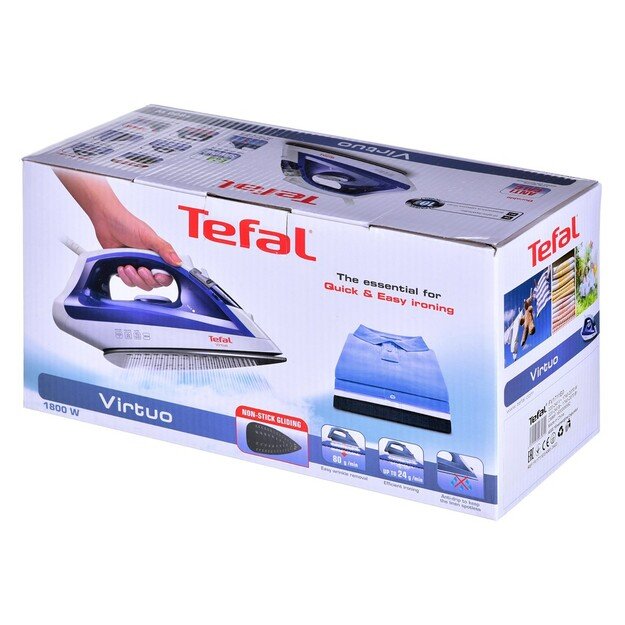 TEFAL | Steam Iron | FV1711 Virtuo | Steam Iron | Continuous steam 24 g/min | Steam boost performance 80 g/min | Blue