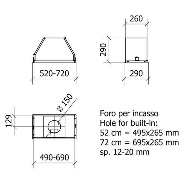 Juodos spalvos į spintelę montuojamas gartraukis Baraldi BLOCK Star Plus 52 cm 700m3/h