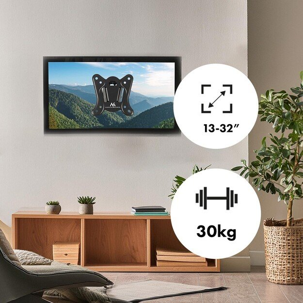 Maclean MC-415 TV Monitor Wall Mount 13 -32  30kg Tilt Rotate max. VESA 100x100 30kg Black Slim Universal Powder Coated