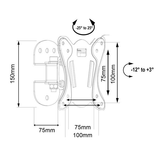 Maclean MC-415 TV Monitor Wall Mount 13 -32  30kg Tilt Rotate max. VESA 100x100 30kg Black Slim Universal Powder Coated