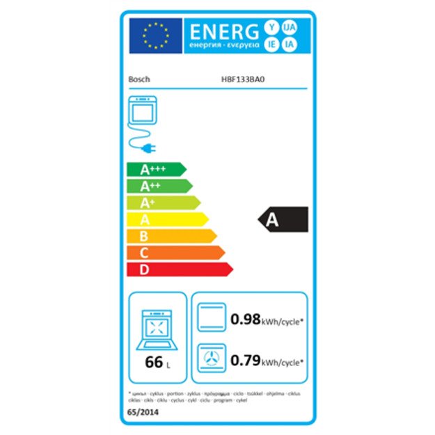 Bosch | Oven | HBF133BA0 | 66 L | Electric | EcoClean | Knobs | Height 59.5 cm | Width 59.4 cm | Black