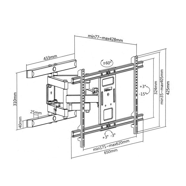 Maclean MC-881 TV bracket 37-80   Black max Vesa 600x400 60kg