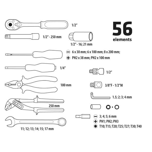 Topex tool set 56 pieces