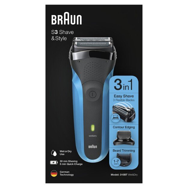 Braun | Shaver with Trimmer | Shave&Style 310BT | Cordless | Wet & Dry | Number of length steps 5 | Black/Blue