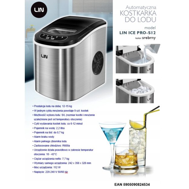 Portable ice maker LIN ICE PRO-S12 silver