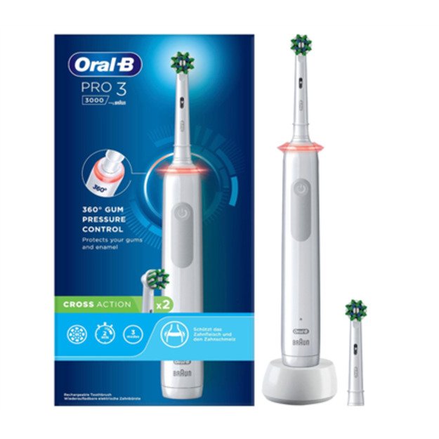 Oral-B Electric Toothbrush | Pro 3 3000 Cross Action | Rechargeable | For adults | Number of brush heads included 2 | Number of