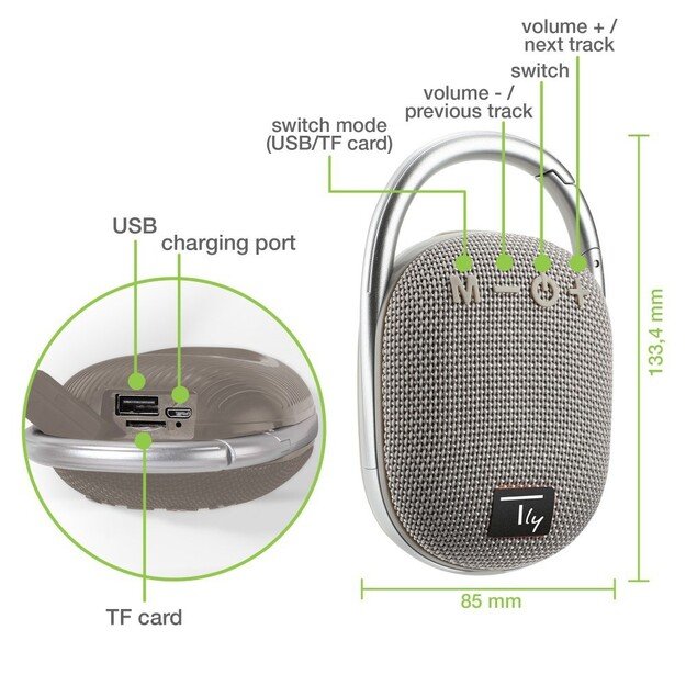 Techly ICASBL321GR portable speaker Mono portable speaker Grey 5 W