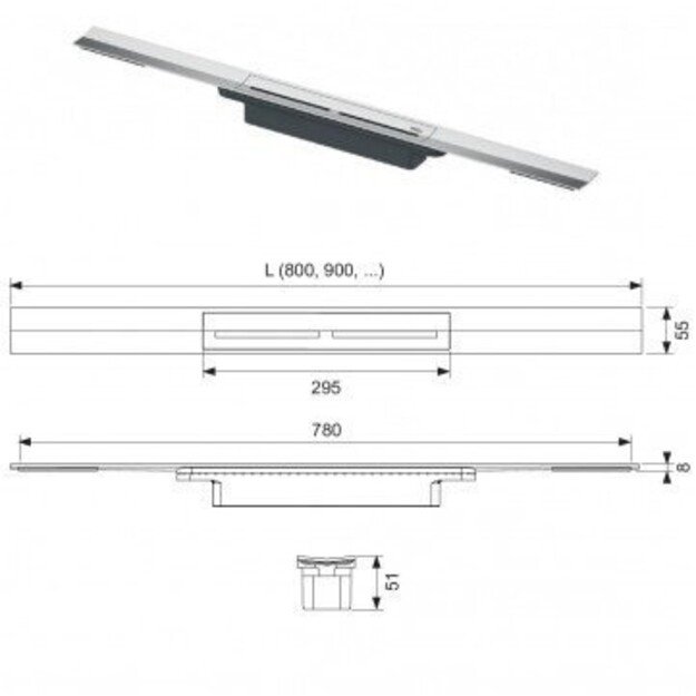 Shower channel set Tece Drainprofile 670800+674000+673002 (800 mm) 2