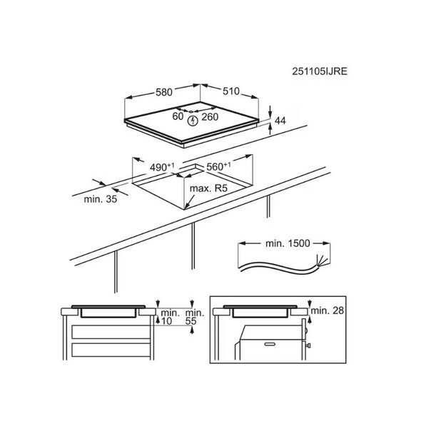 Įmontuojama indukcinė kaitlentė Electrolux 700 serija, SaphirMatt SE, SenseBoil, Hob2Hood, EIS62453I