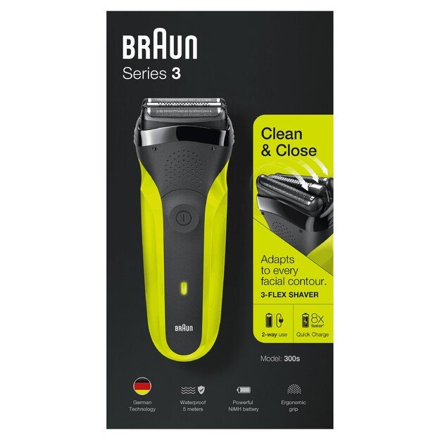 Braun | Shaver | 300s | Operating time (max) 30 min | Black/Green 8