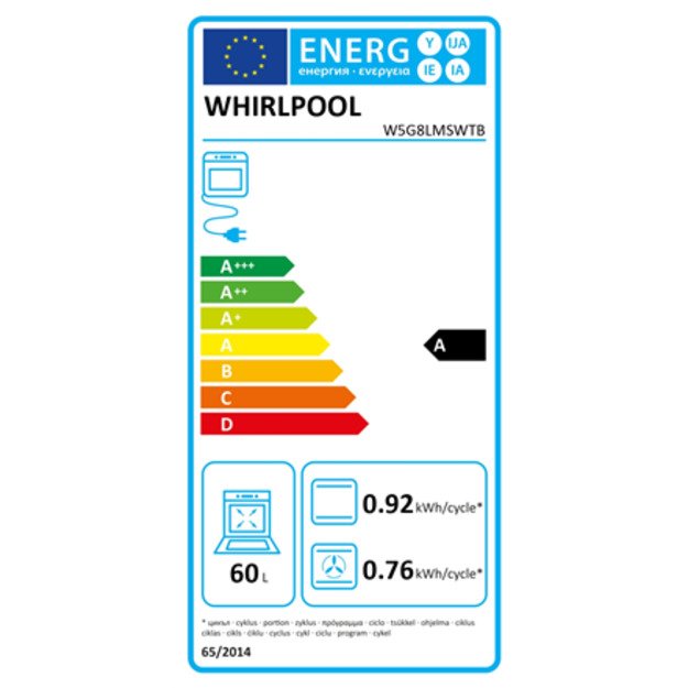 Whirlpool Cooker | W5G8LMSWTB | Hob type Gas | Oven type Electric | Black | Width 50 cm | Depth 60 cm | 60 L