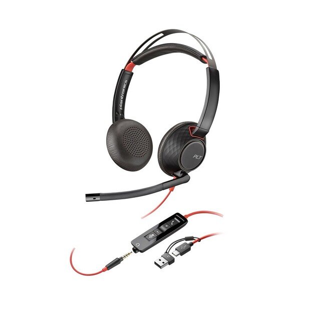 Poly Blackwire 5220 Stereo USB-C Headset +3.5mm Plug +USB-C/A Adapter