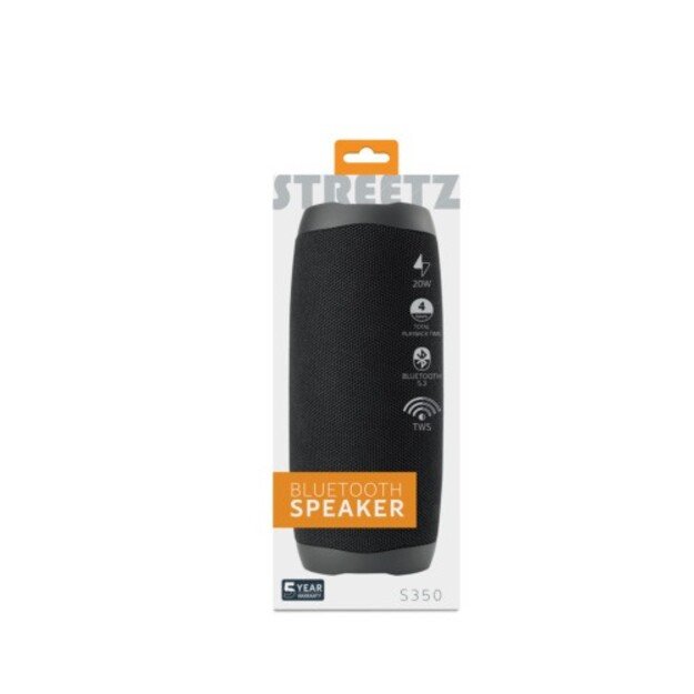 Bluetooth kolonėlė STREETZ, 2x10W, AUX, micro SD lizdas, juoda / S350-BLK / 6612034