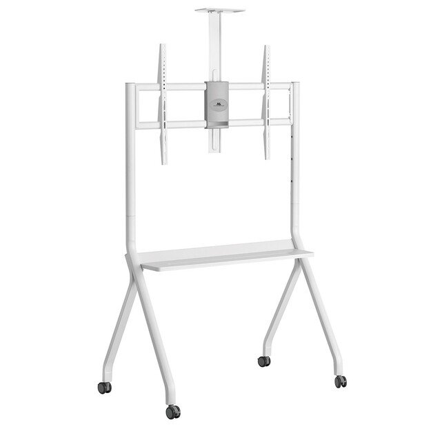Maclean TV stand / cart, camera shelf, on casters, 55-100 , max load 120kg/10kg shelf, max. VESA 900x600, white, MC-114 W