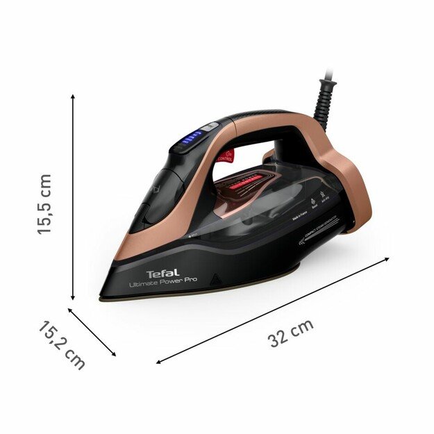 Tefal Ultimate Power Pro FV9E50 Dry and Steam iron Durilium AirGlide Autoclean soleplate 3200 W Black, Copper 9