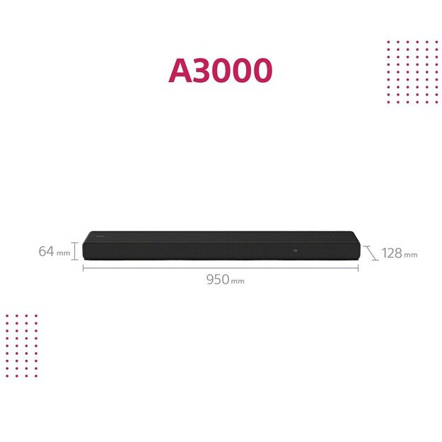 Sony | 3.1ch Dolby Atmos DTS:X Soundbar | HT-A3000 | Speakers | USB connectivity | Bluetooth | Wi-Fi