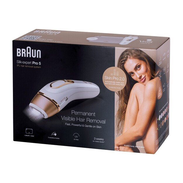 Braun Silk-expert Pro 5 Epilator | PL5052 | Bulb lifetime (flashes) 400.000 | Number of power levels 10 | White/Gold