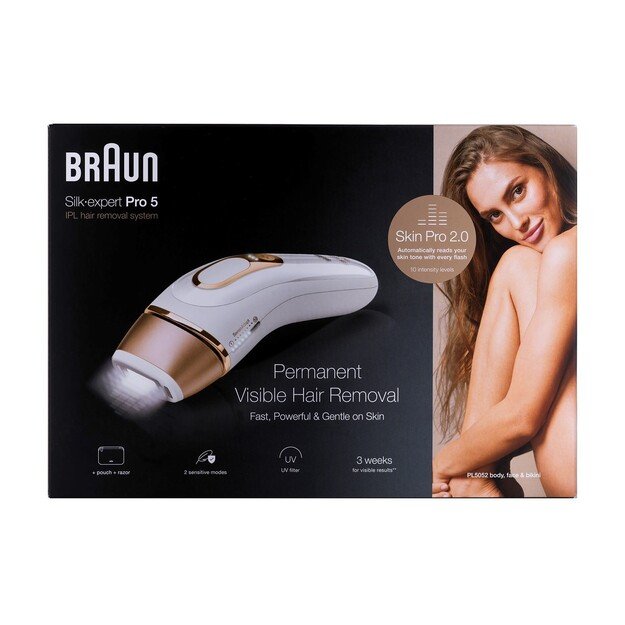 Braun Silk-expert Pro 5 Epilator | PL5052 | Bulb lifetime (flashes) 400.000 | Number of power levels 10 | White/Gold
