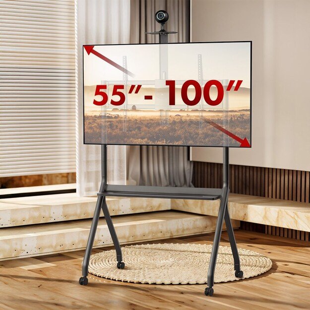 Maclean TV stand / cart, camera shelf, on casters, 55-100 , max load 120kg/10kg shelf, max. VESA 900x600, black, MC-114 B