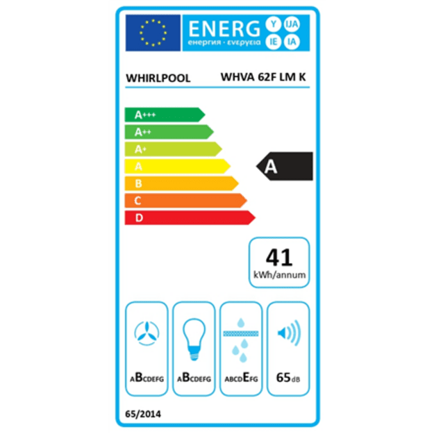 Whirlpool Hood | WHVA 62F LM K | Wall mounted | Energy efficiency class A | Width 59.8 cm | 485 m&sup3;