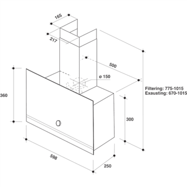 Whirlpool Hood | WHVA 62F LM K | Wall mounted | Energy efficiency class A | Width 59.8 cm | 485 m&sup3;