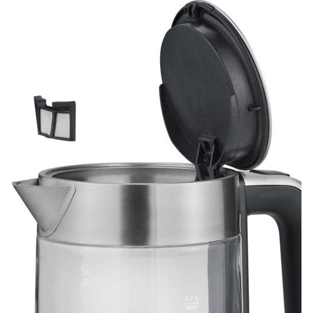 Severin WK 3420 electric kettle 1.7 L 2200 W Black, Stainless steel, Transparent