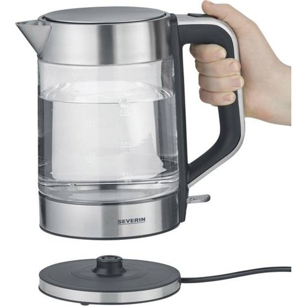 Severin WK 3420 electric kettle 1.7 L 2200 W Black, Stainless steel, Transparent