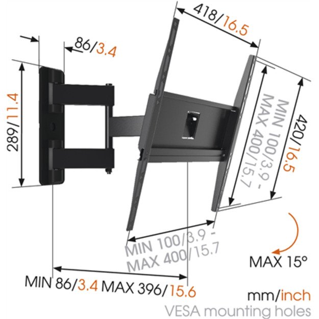 Vogels | Wall mount | MA3040-A1 | Full Motion | 32-65   | Maximum weight (capacity) 25 kg | Black 2