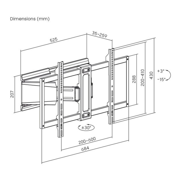 Maclean TV Mount / Bracket, max. VESA 600x400, 37-90 , max. load 65 kg, black, MC-881 N