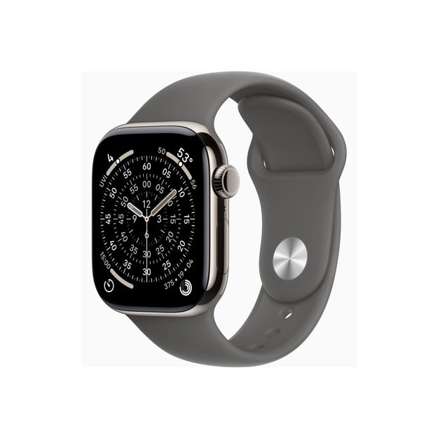 Apple Watch Series 11 GPS + Cellular 42mm Natural Titanium Case with Stone Grey Sport Band - M/L